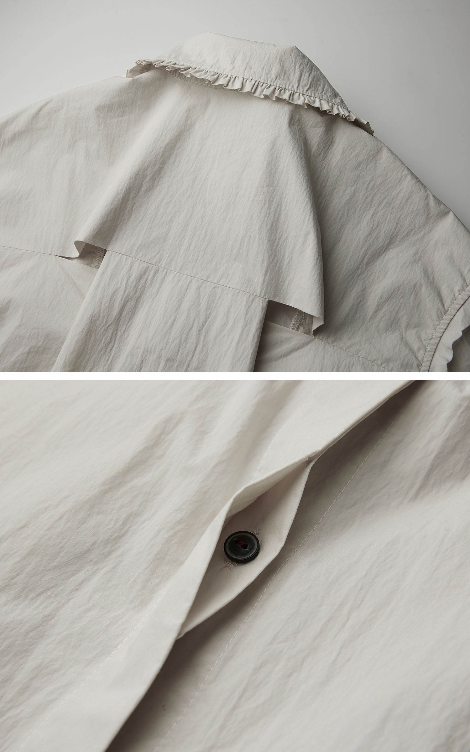 DOINDULGE Ruffled Stand Collar Flared Sleeve Shirt