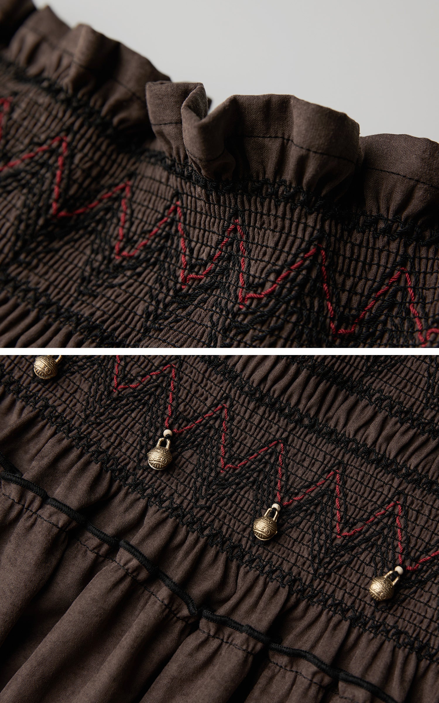 <tc>INDULGE</tc> 刺繍入りのテクスチャー付きティアードマキシスカート & スモックウエスト