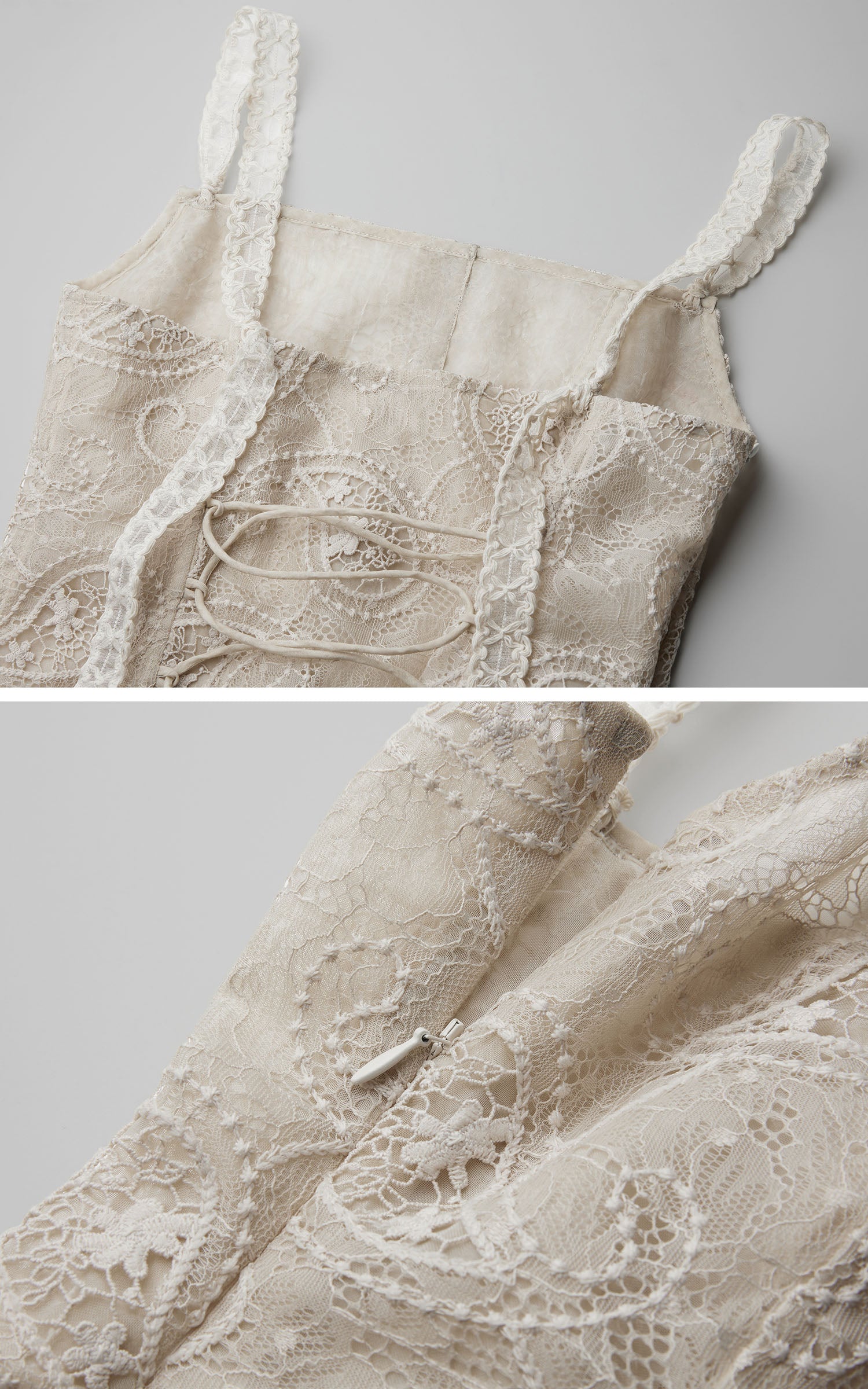 DOINDULGE Antique Lace Corset Camisole Raw Edge Asymmetric Hem Top
