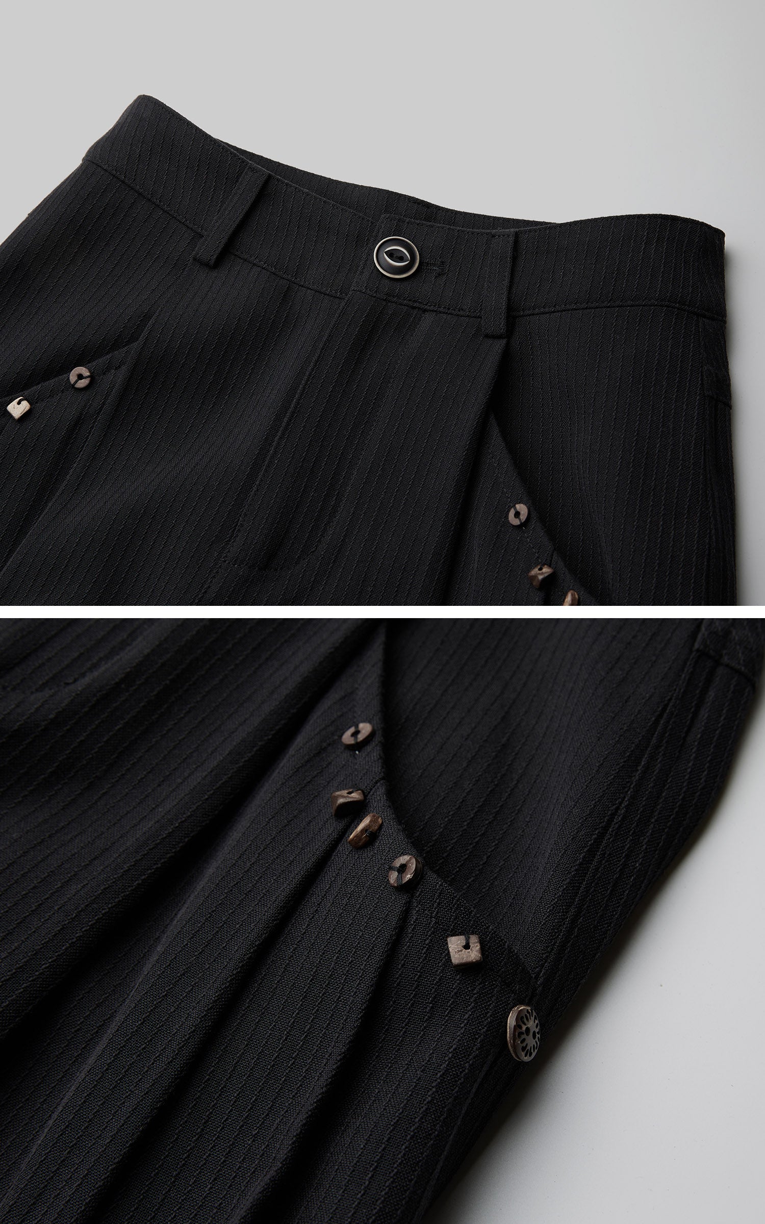DOINDULGE Shadow Stripe Balloon Pants with Gathered Hem