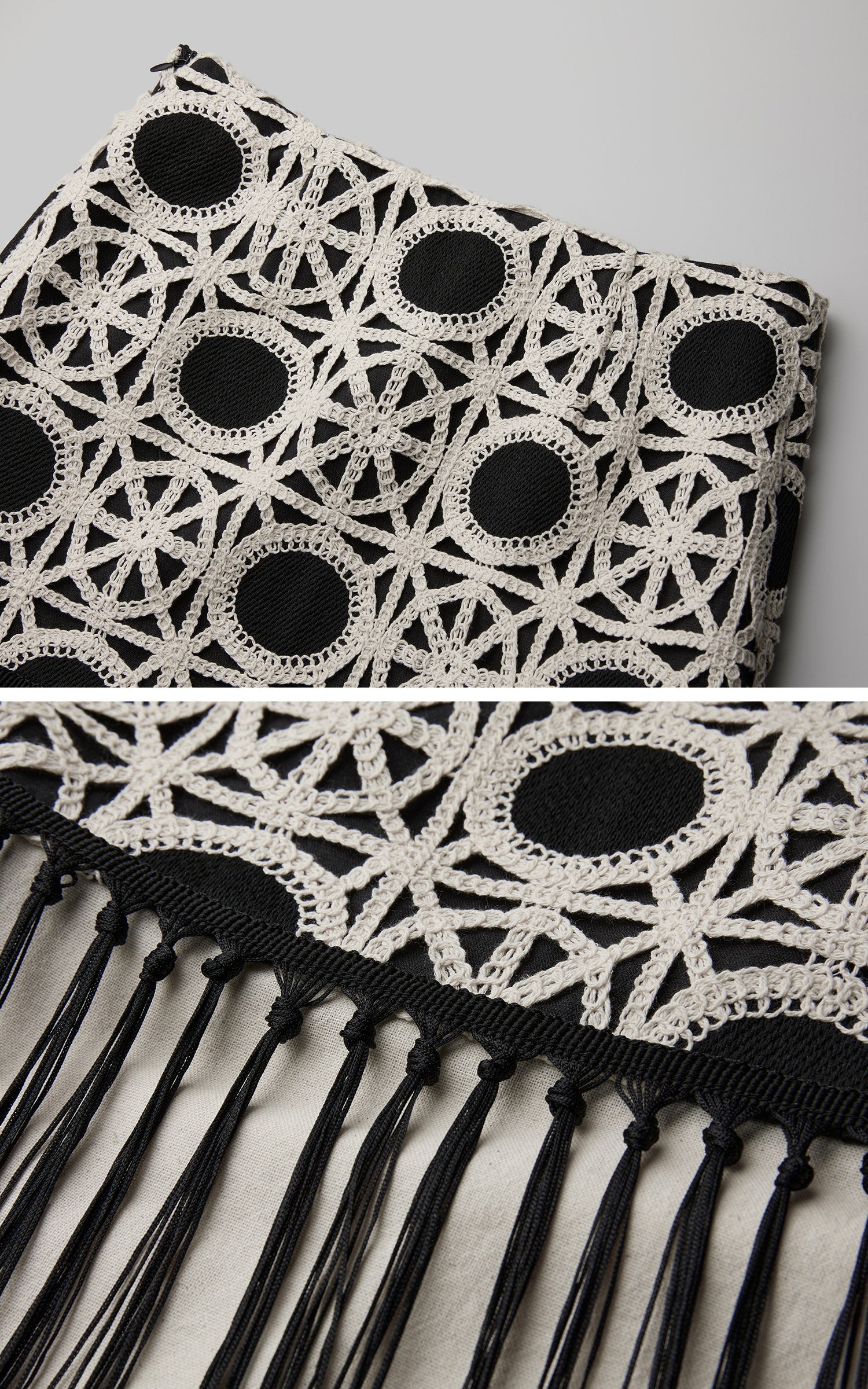 DOINDULGE Crochet Panel Fringe Skirt