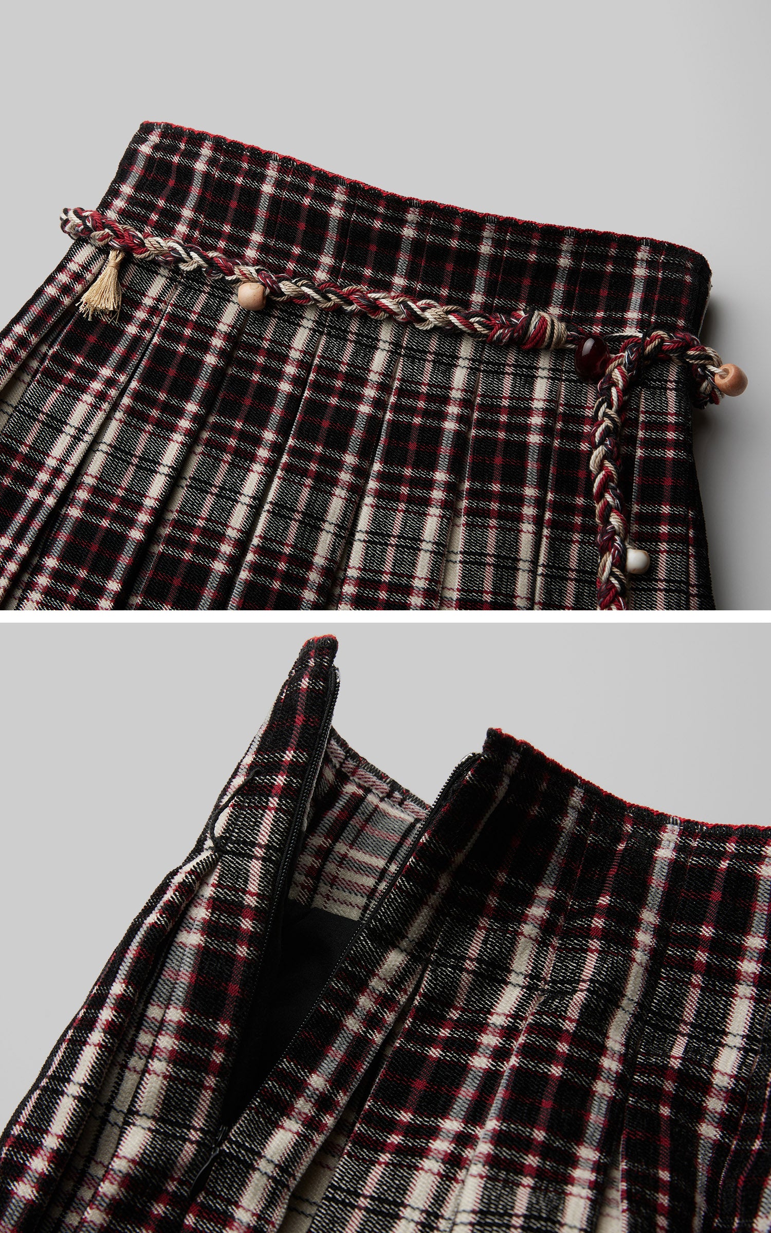 DOINDULGE Plaid Pleated Lace-Trim Mini Skirt