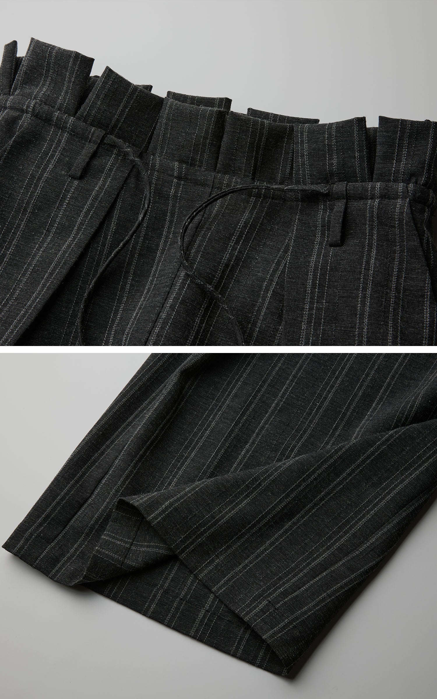 DOINDULGE High-Waist Pleated Pinstripe Wide Leg Trousers