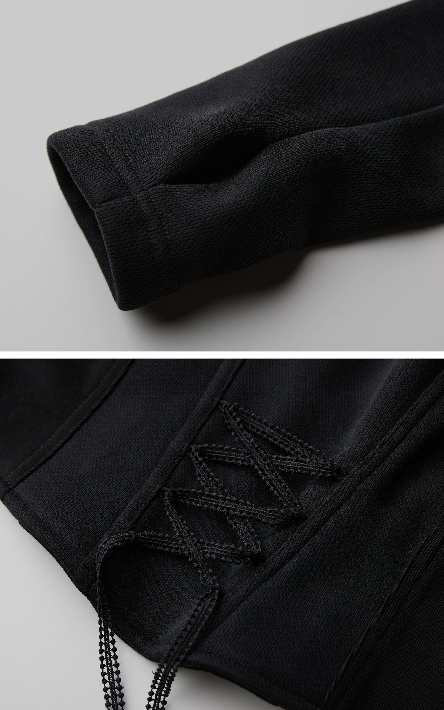 INDULGE Long-Hood Gothic Jacket with Lace Trim and Sculpted Corset Detail