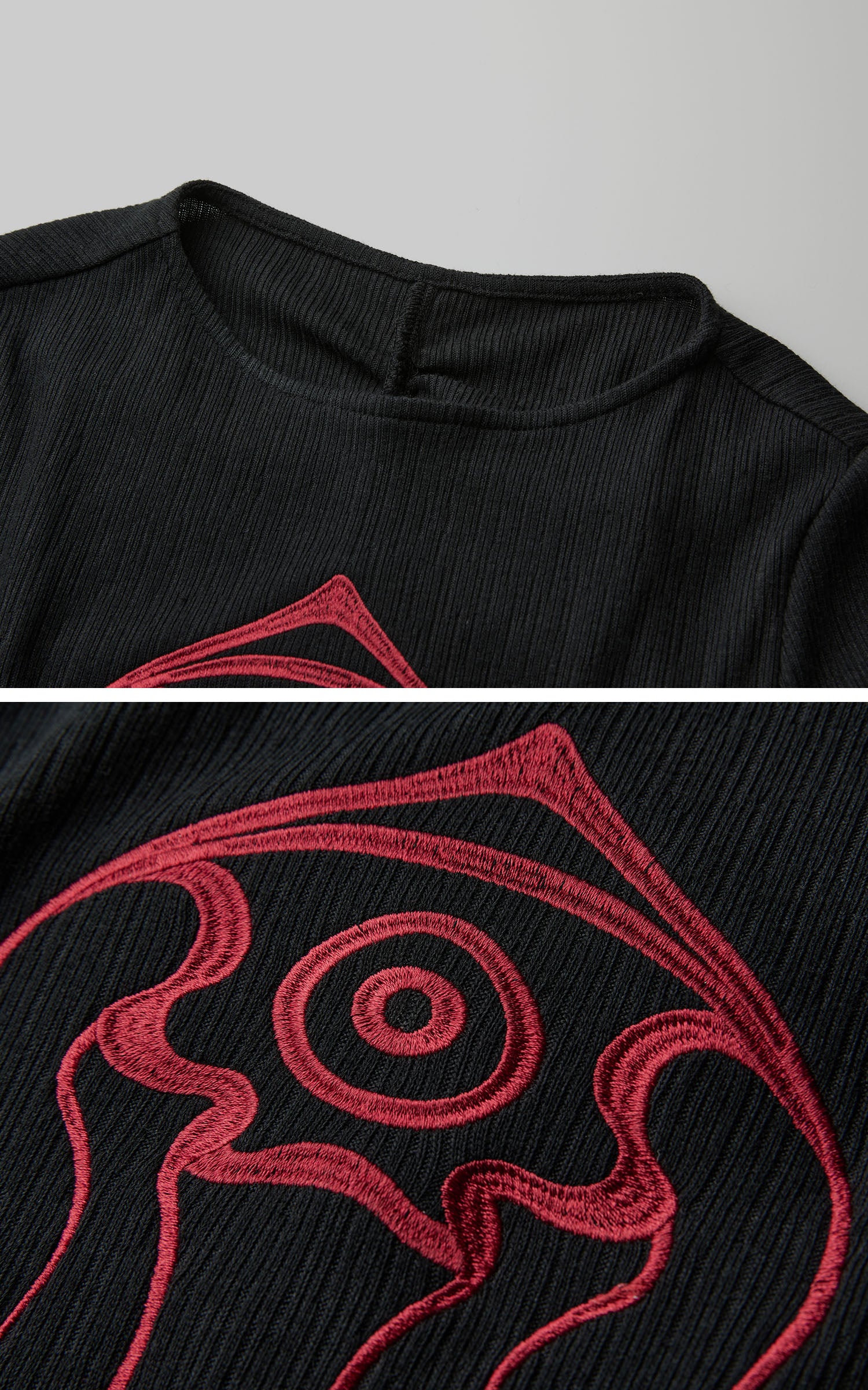 <tc><tc>DOINDULGE</tc></tc> T-shirt à manches longues côtelé avec motif œil brodé