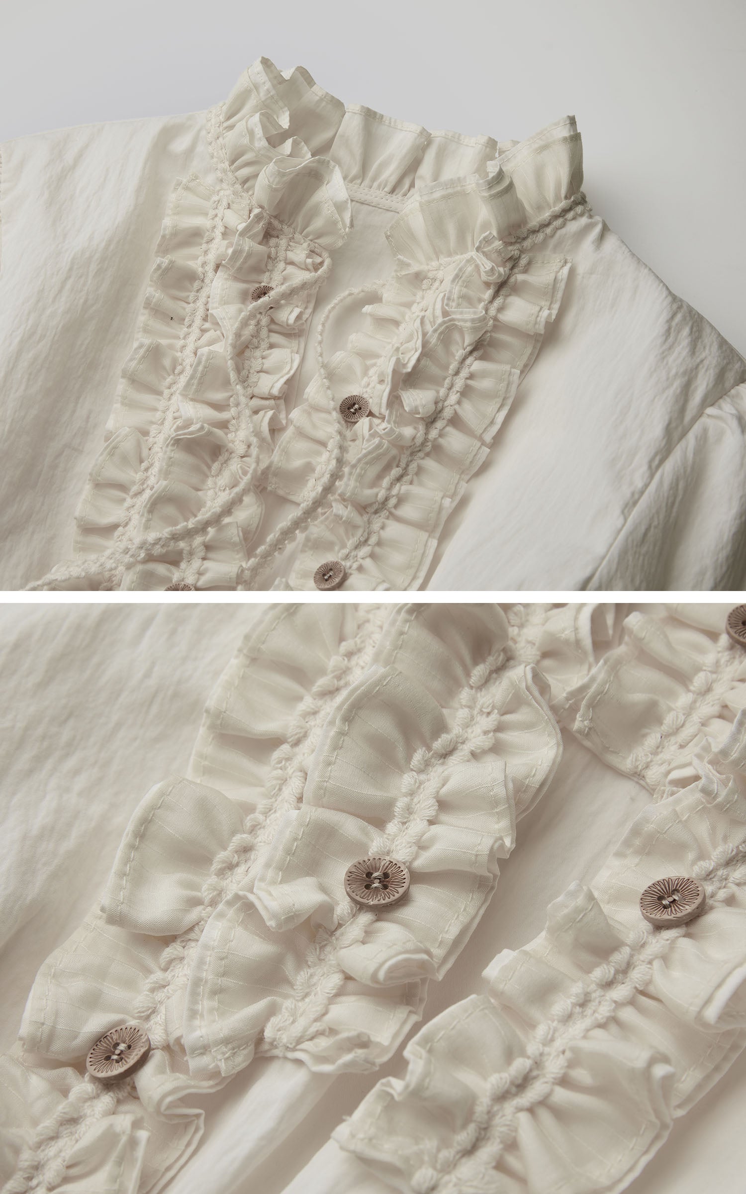 DOINDULGE Ruffled High-Neck Smocked Waist Long Sleeve Blouse