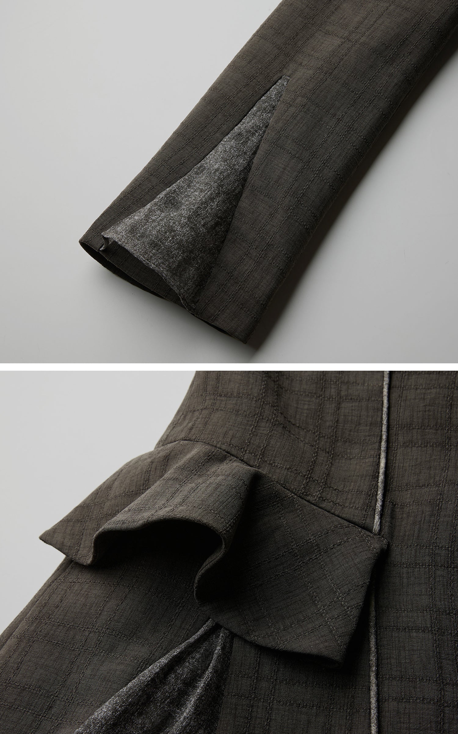 INDULGE Deconstructed Stand-Collar Paneled Trench Coat