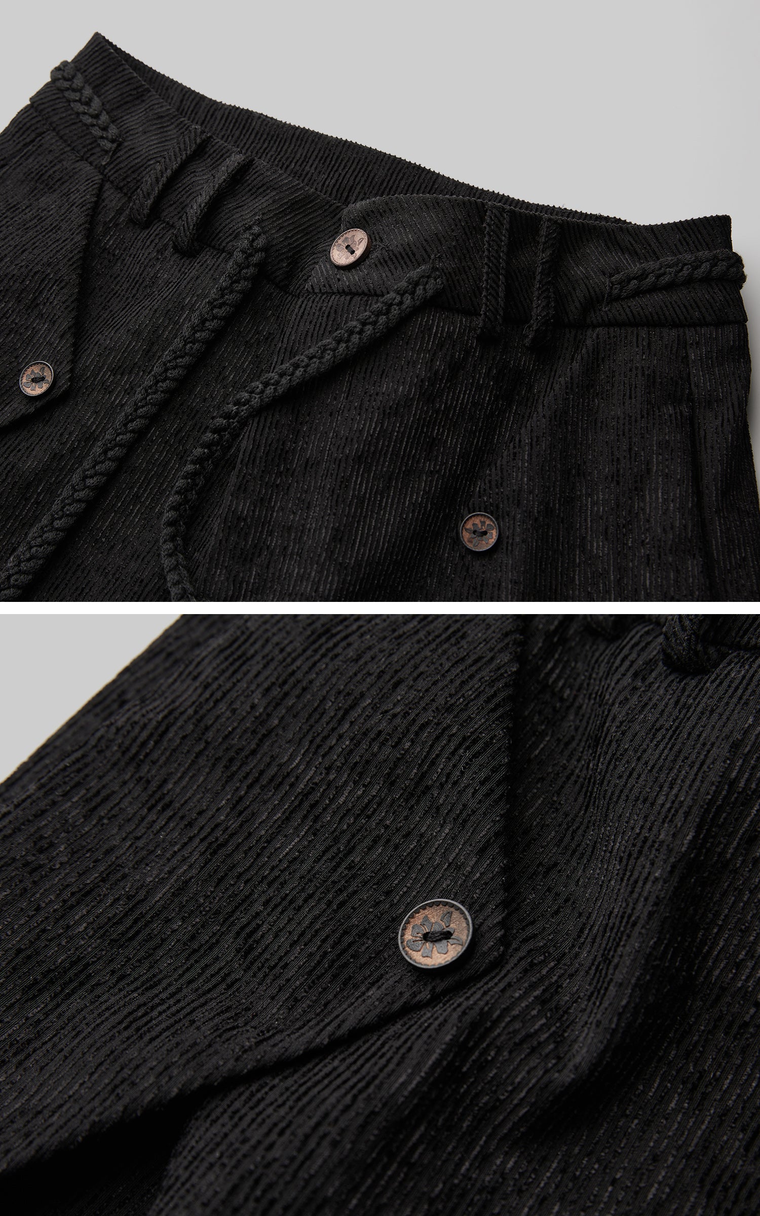 INDULGE Textured Wide-Leg Trousers with Draped Panels and Rope Detail