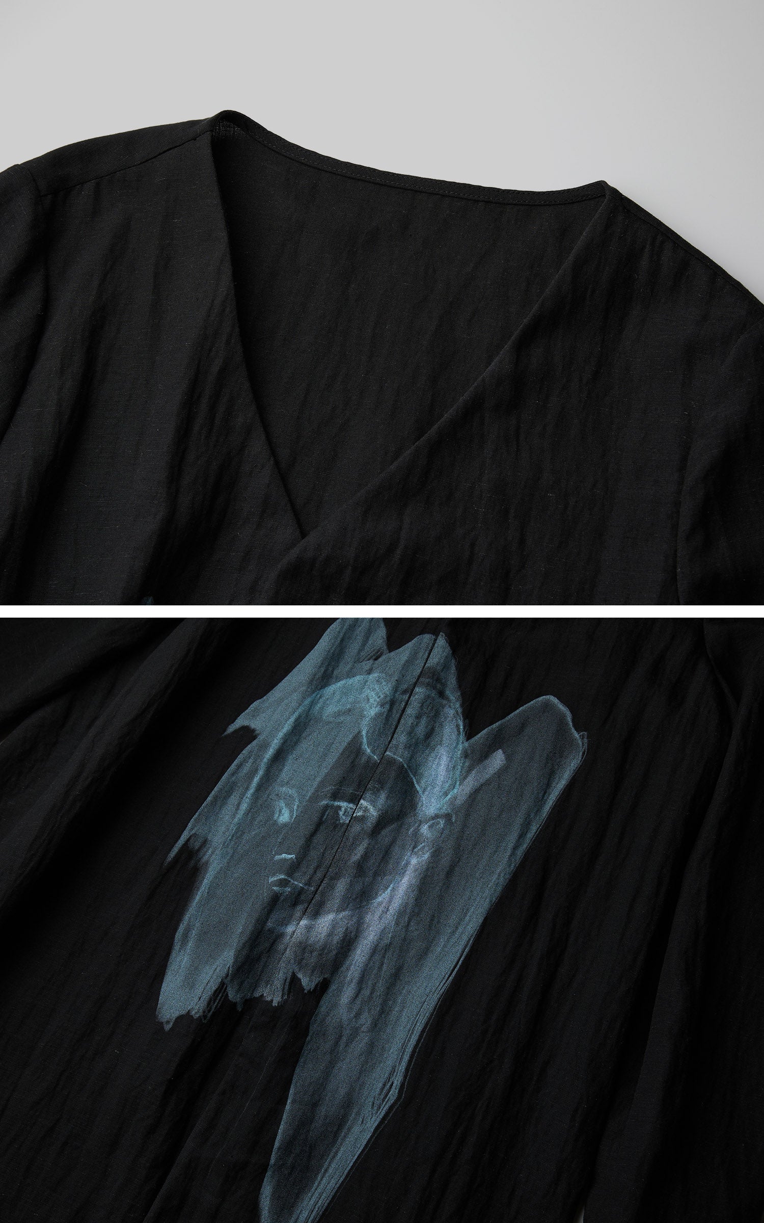 DOINDULGE Asymmetric V-Neck Printed Shirt