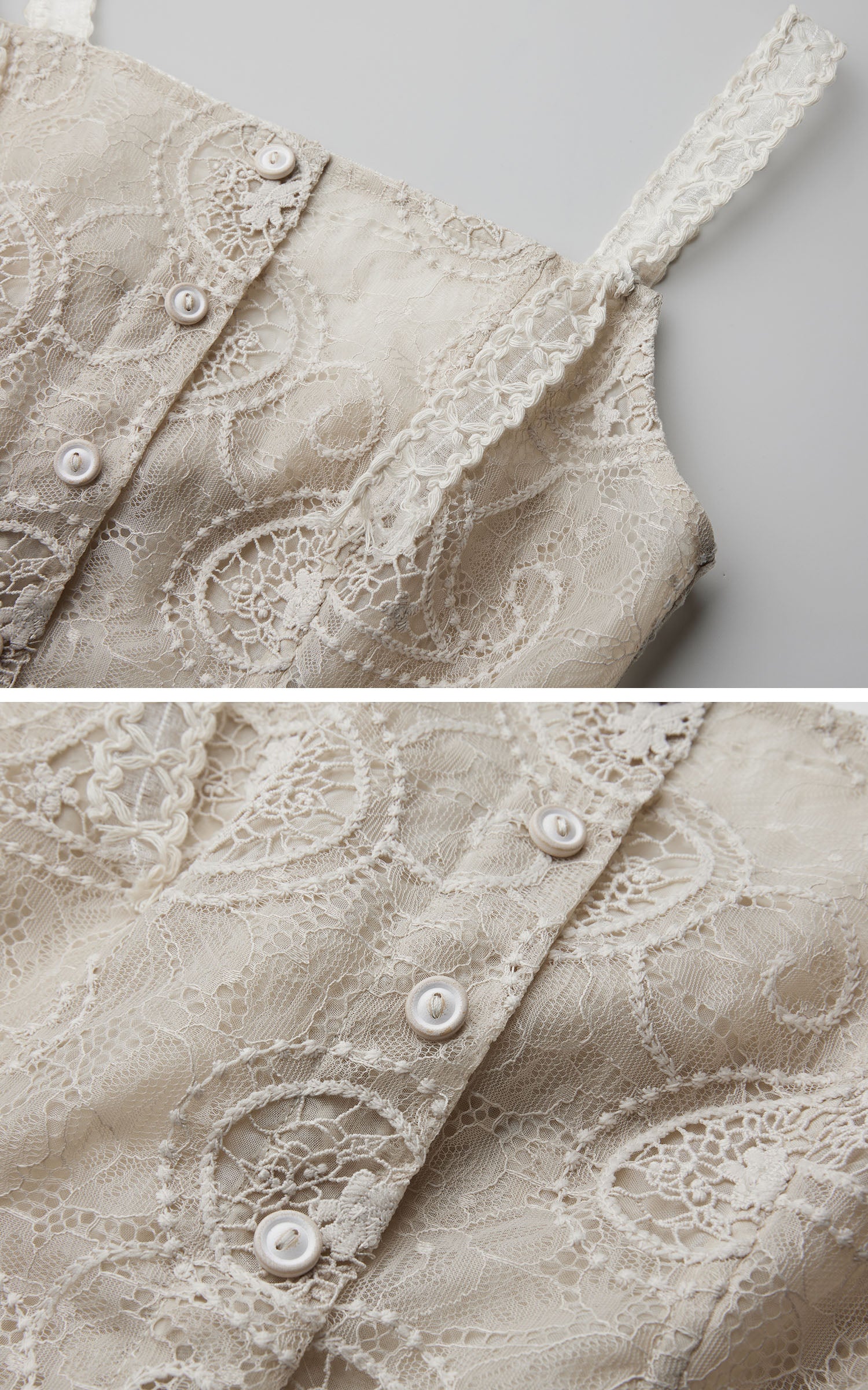 DOINDULGE Antique Lace Corset Camisole Raw Edge Asymmetric Hem Top