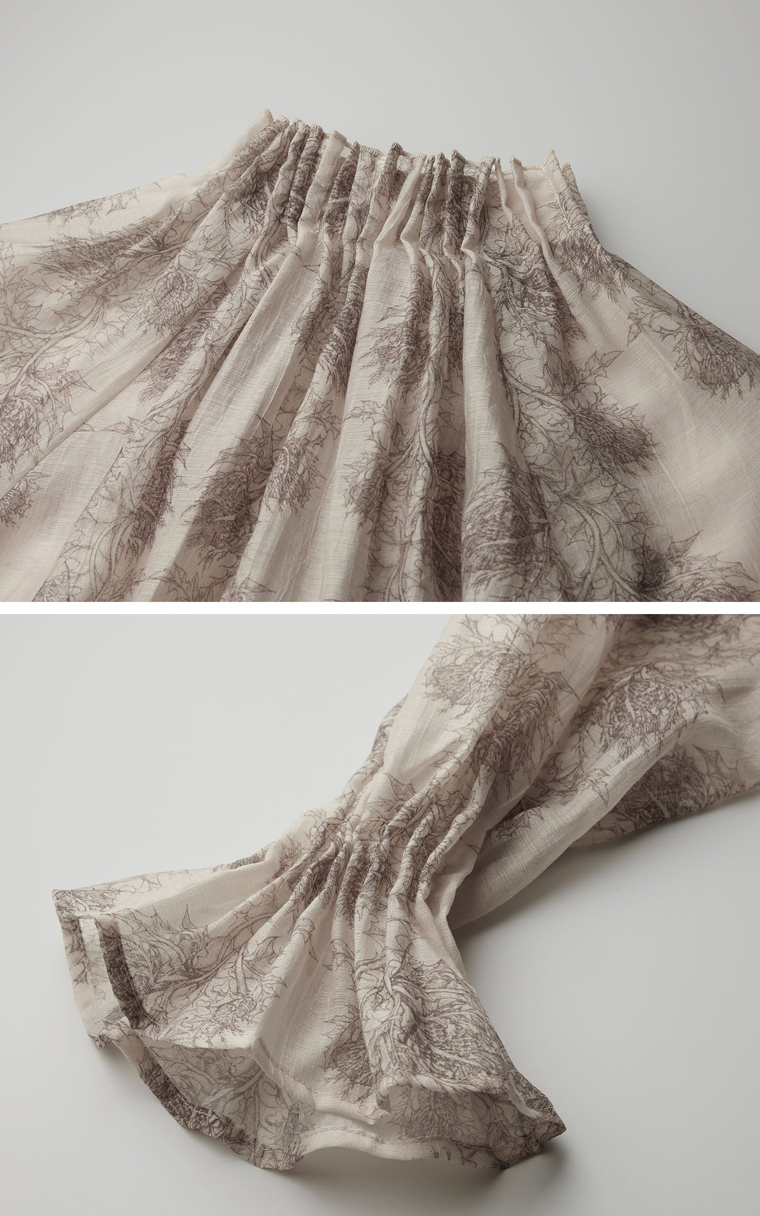 DOINDULGE Gathered High-Neck Botanical Print Long Sleeve Blouse