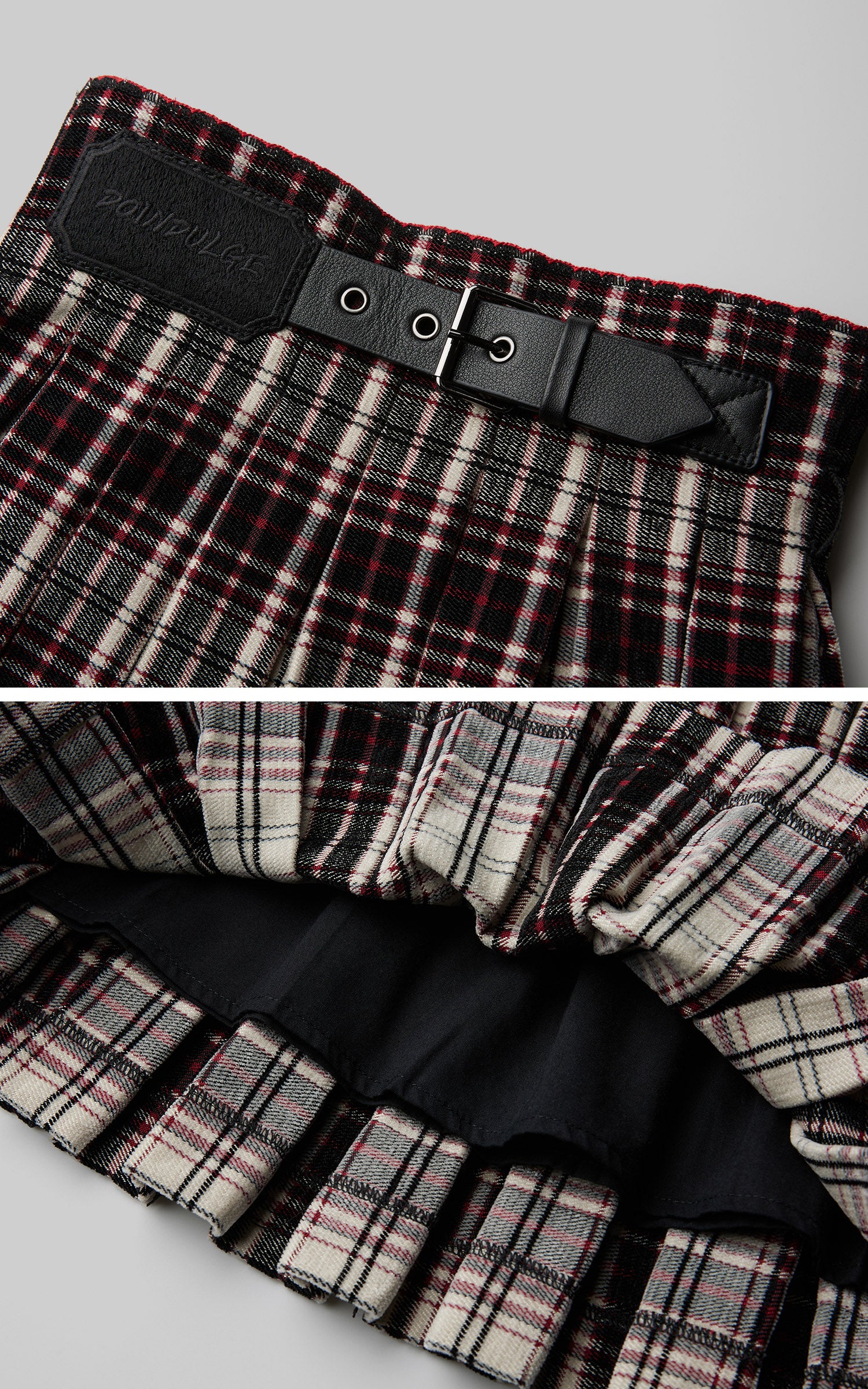 DOINDULGE Plaid Pleated Lace-Trim Mini Skirt