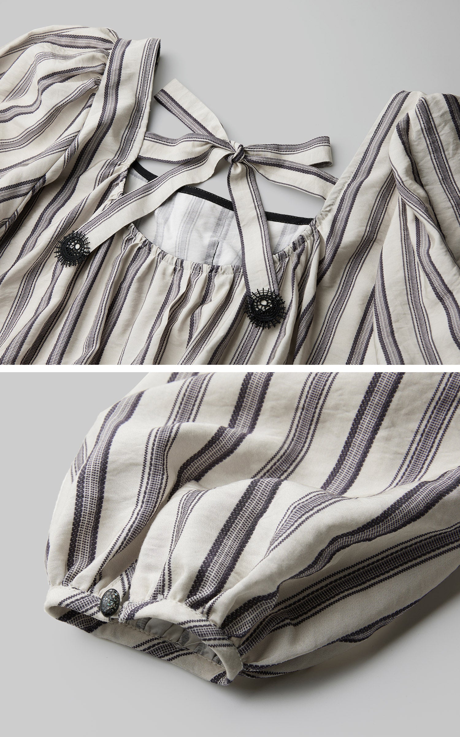 <tc>DOINDULGE</tc> Robe à rayures à encolure carrée, taille cintrée et garniture en dentelle