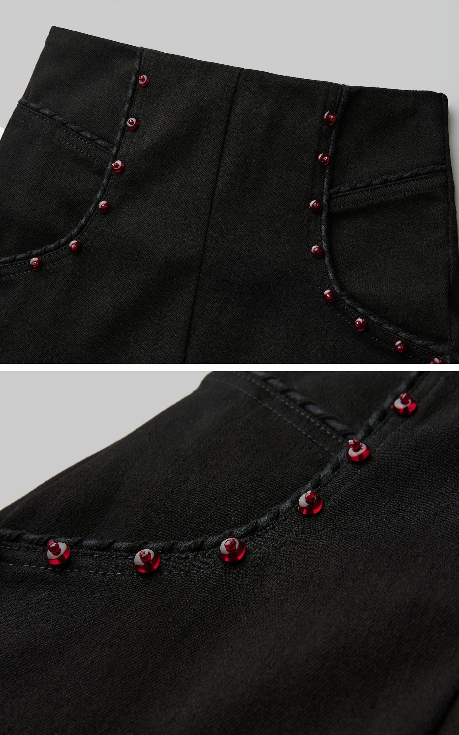 DOINDULGE High Waist Structured Studded Slim Denim Pants