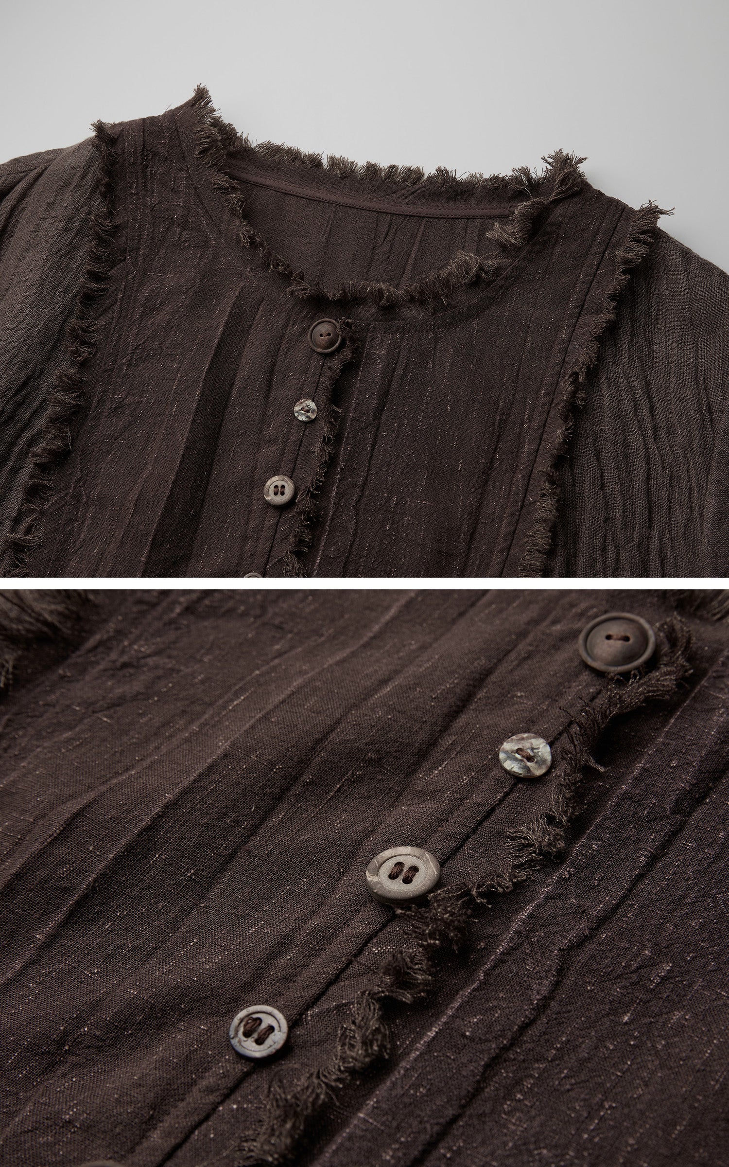 <tc>DOINDULGE</tc> T-Shirt mit rohem Saum, Knopfleiste und Drapierung