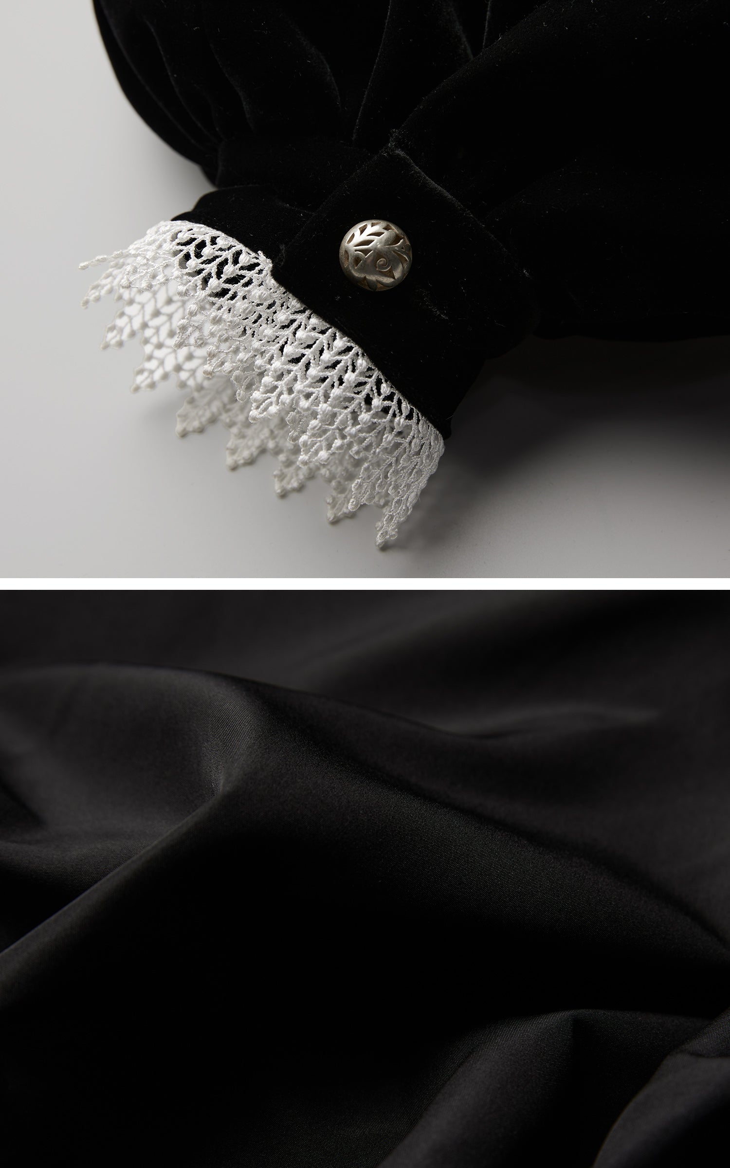 INDULGE Velvet Sculpted Jacket with Lace Collar & Antique Buttons