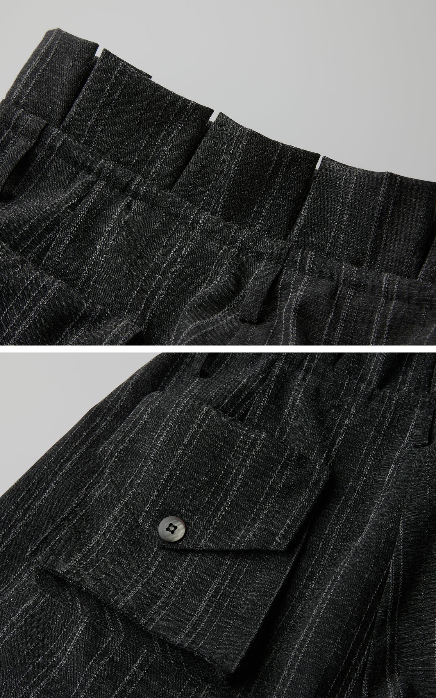 DOINDULGE High-Waist Pleated Pinstripe Wide Leg Trousers