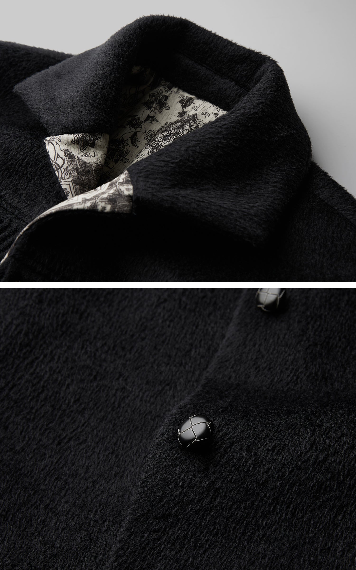 INDULGE Fringe-Detail Long Coat with Contrasting Patterned Lining