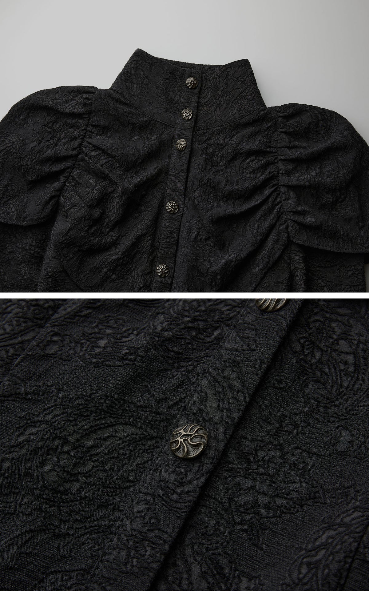 <tc>DOINDULGE</tc> Jacquard-Langarmshirt mit hohem Kragen und Schößchen