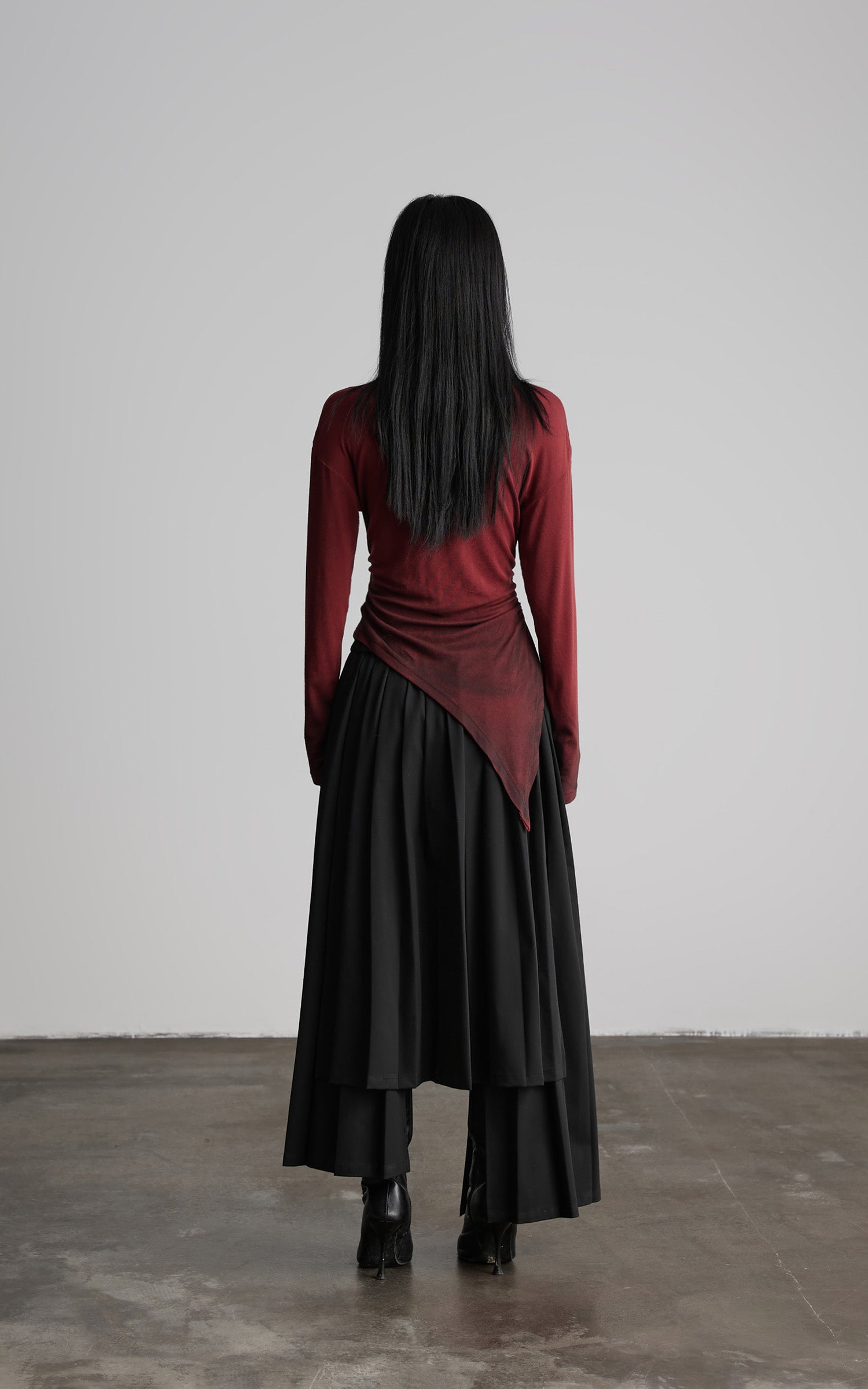 INDULGE Asymmetric Draped Long Sleeve Top with Ombre Dye and Stud Detail