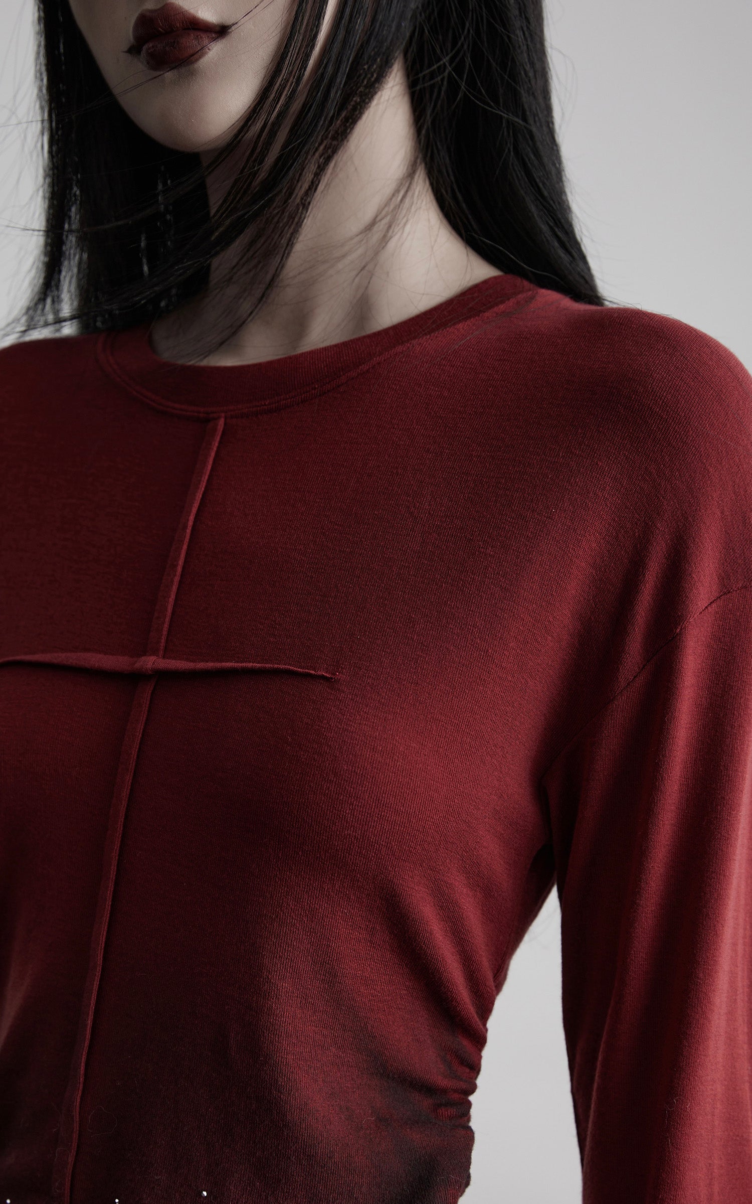 INDULGE Asymmetric Draped Long Sleeve Top with Ombre Dye and Stud Detail