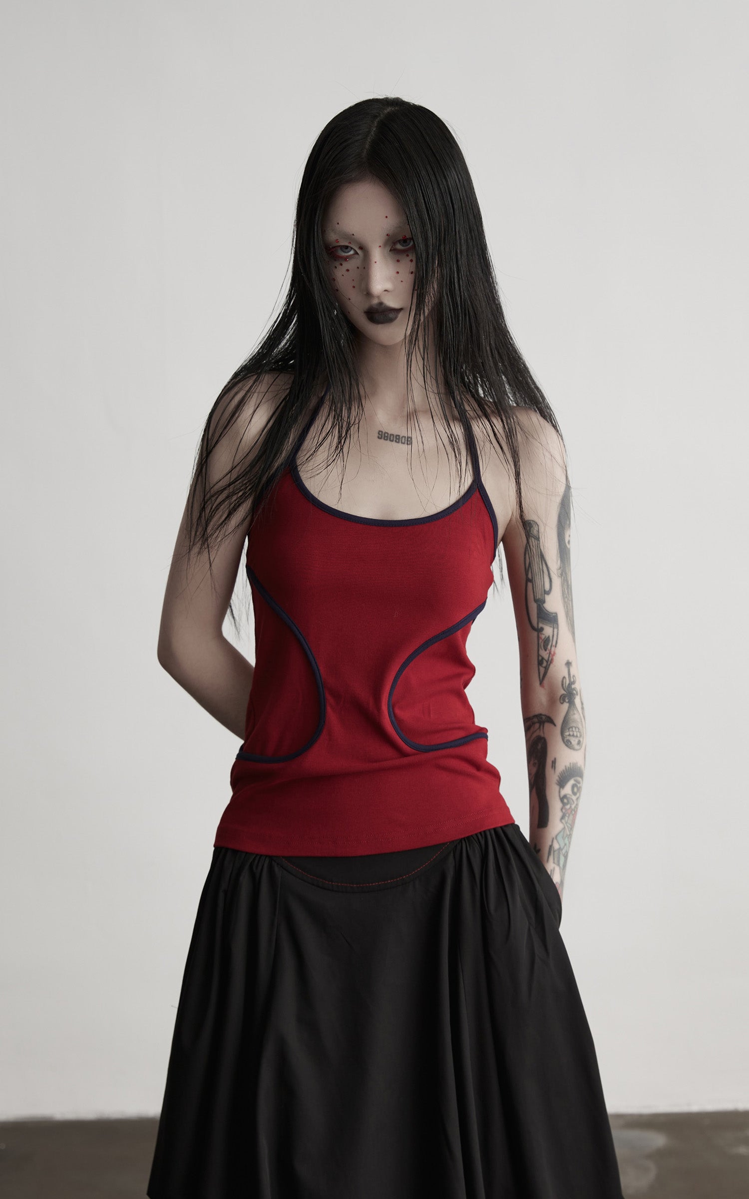INDULGE Curved-Bound Halter Tank Top
