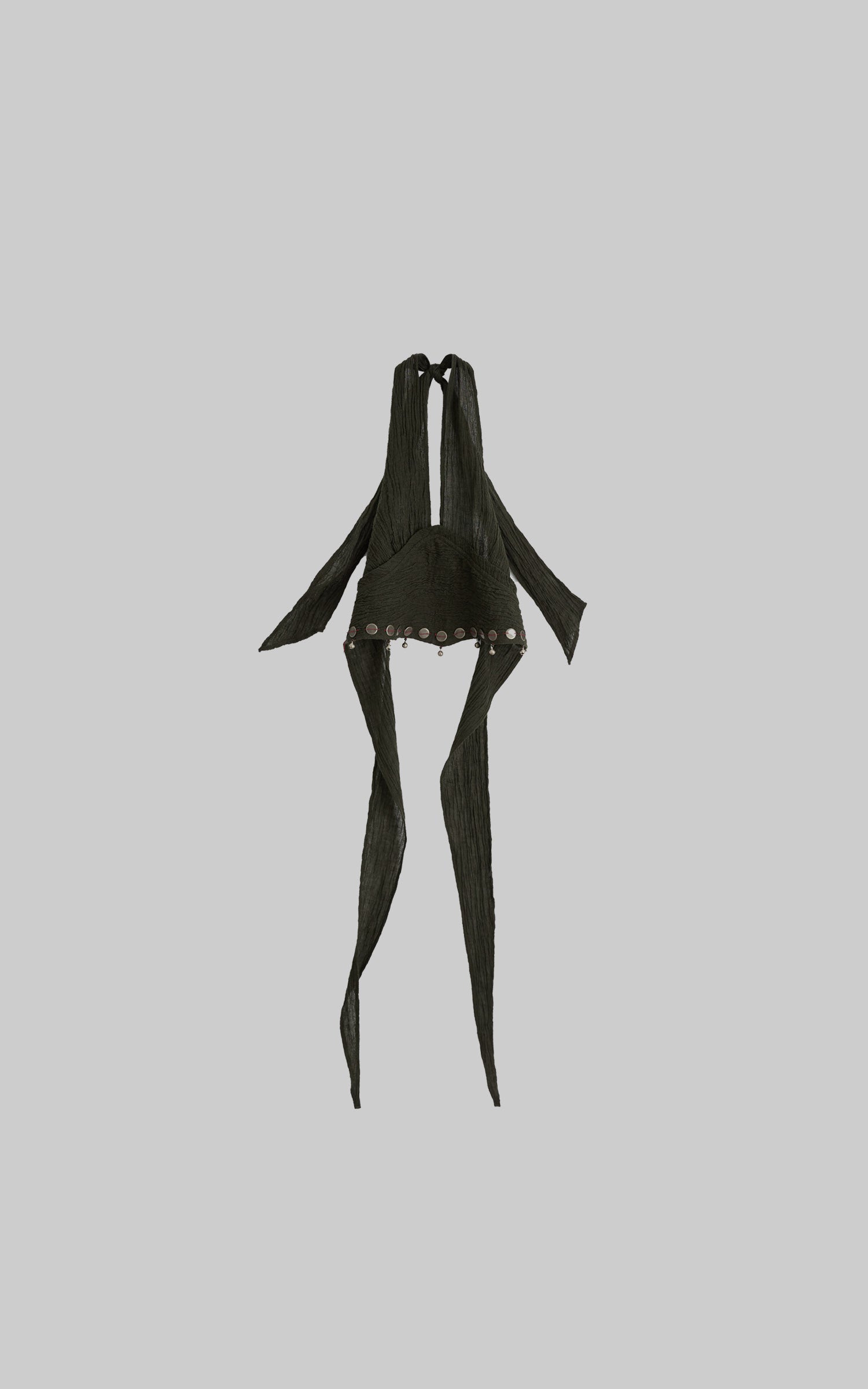 Dark olive halter tie-up crop top flat lay view