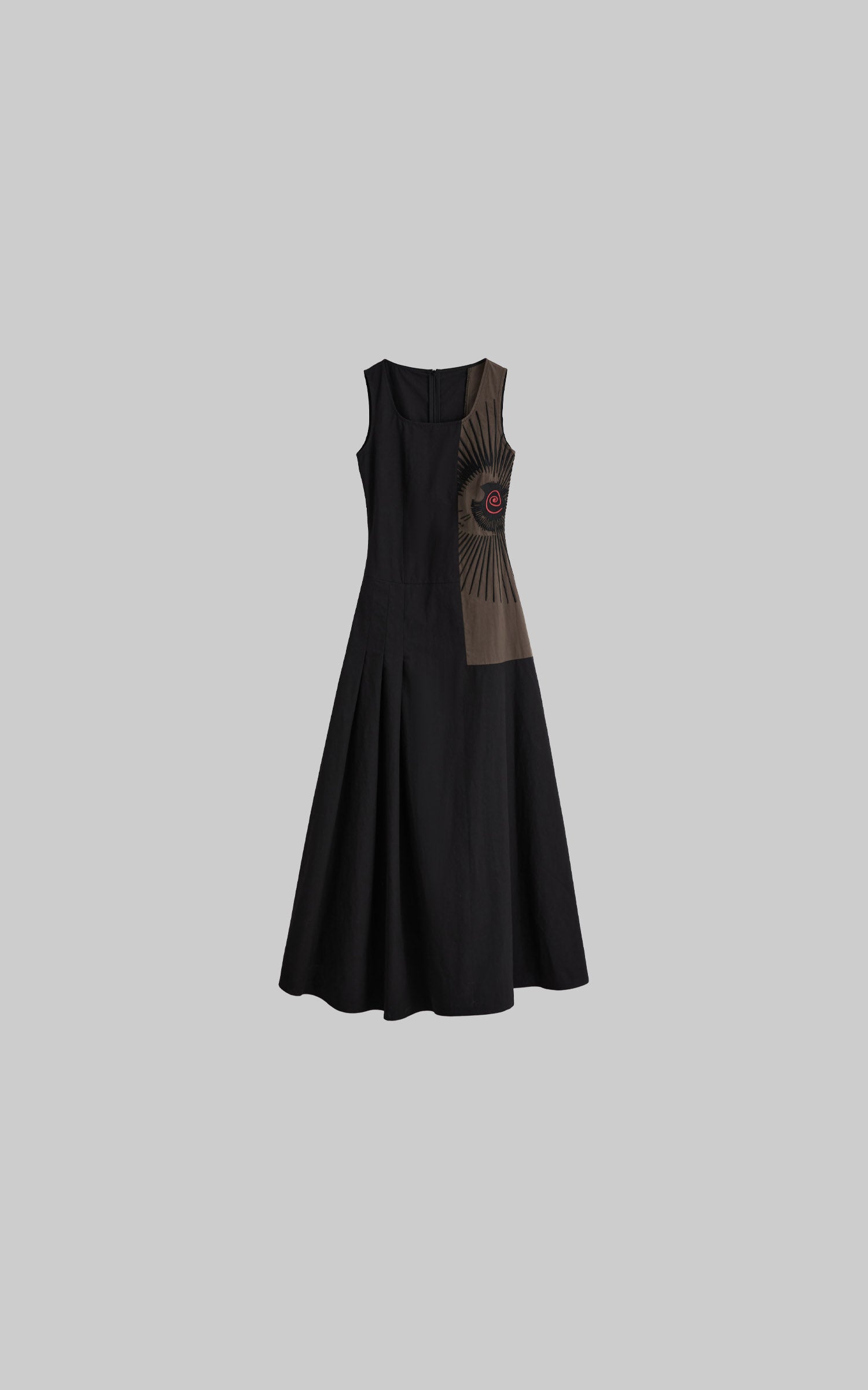 Black embroidered square neck maxi dress with contrast embroidery flat view