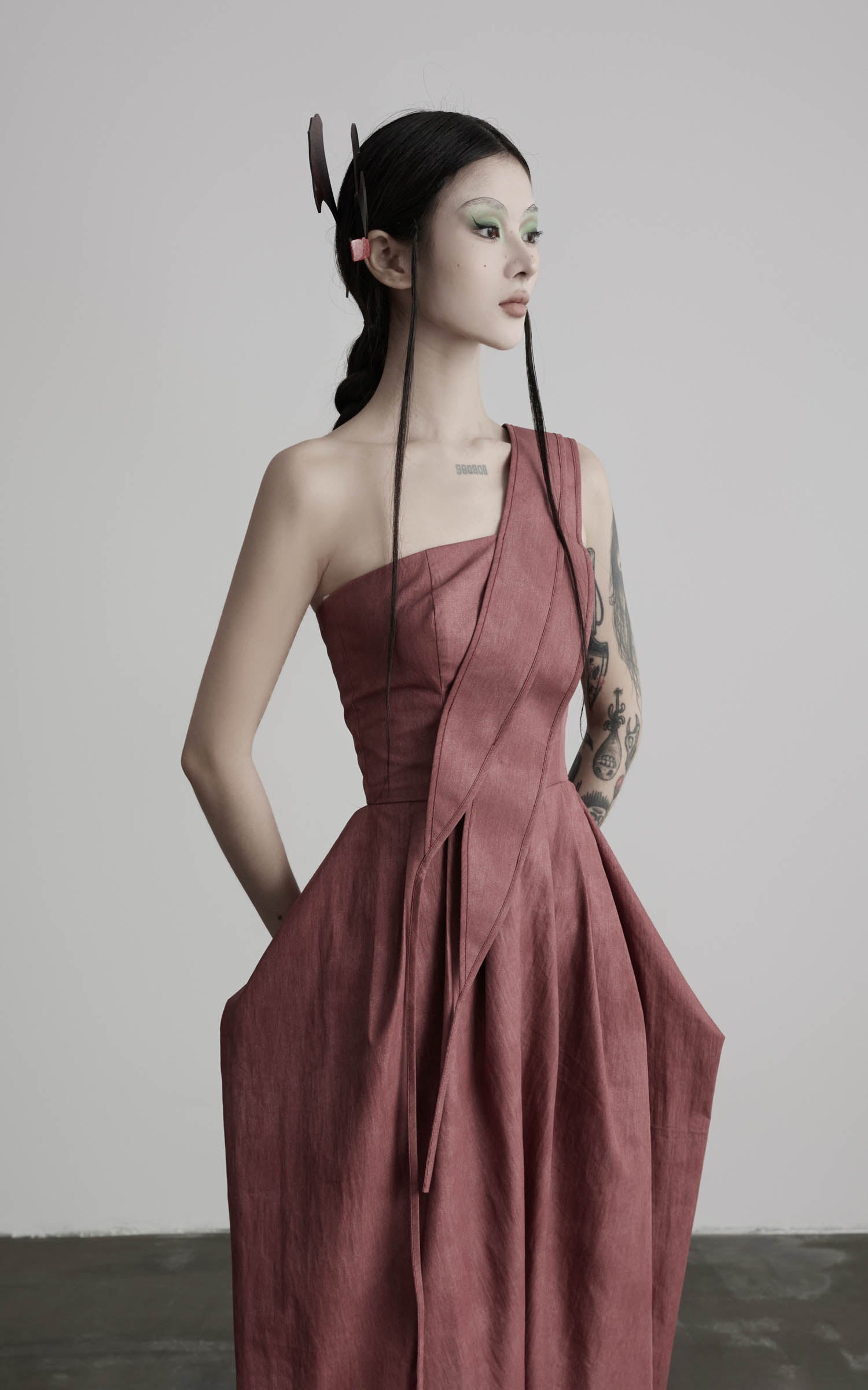 one shoulder pleated maxi dress DOINDULGE One-Shoulder Pleated Maxi Dress
