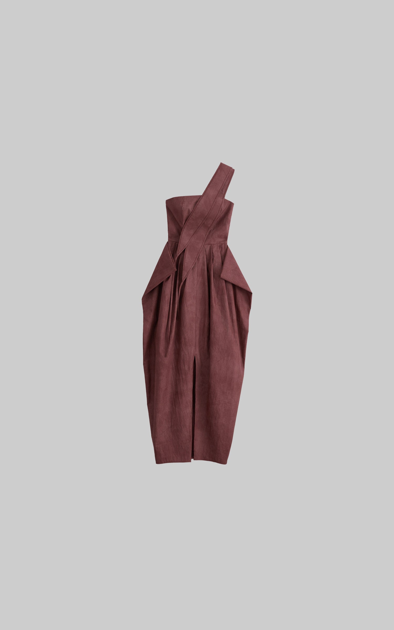 Rose one-shoulder pleated maxi dress with front slit flat view