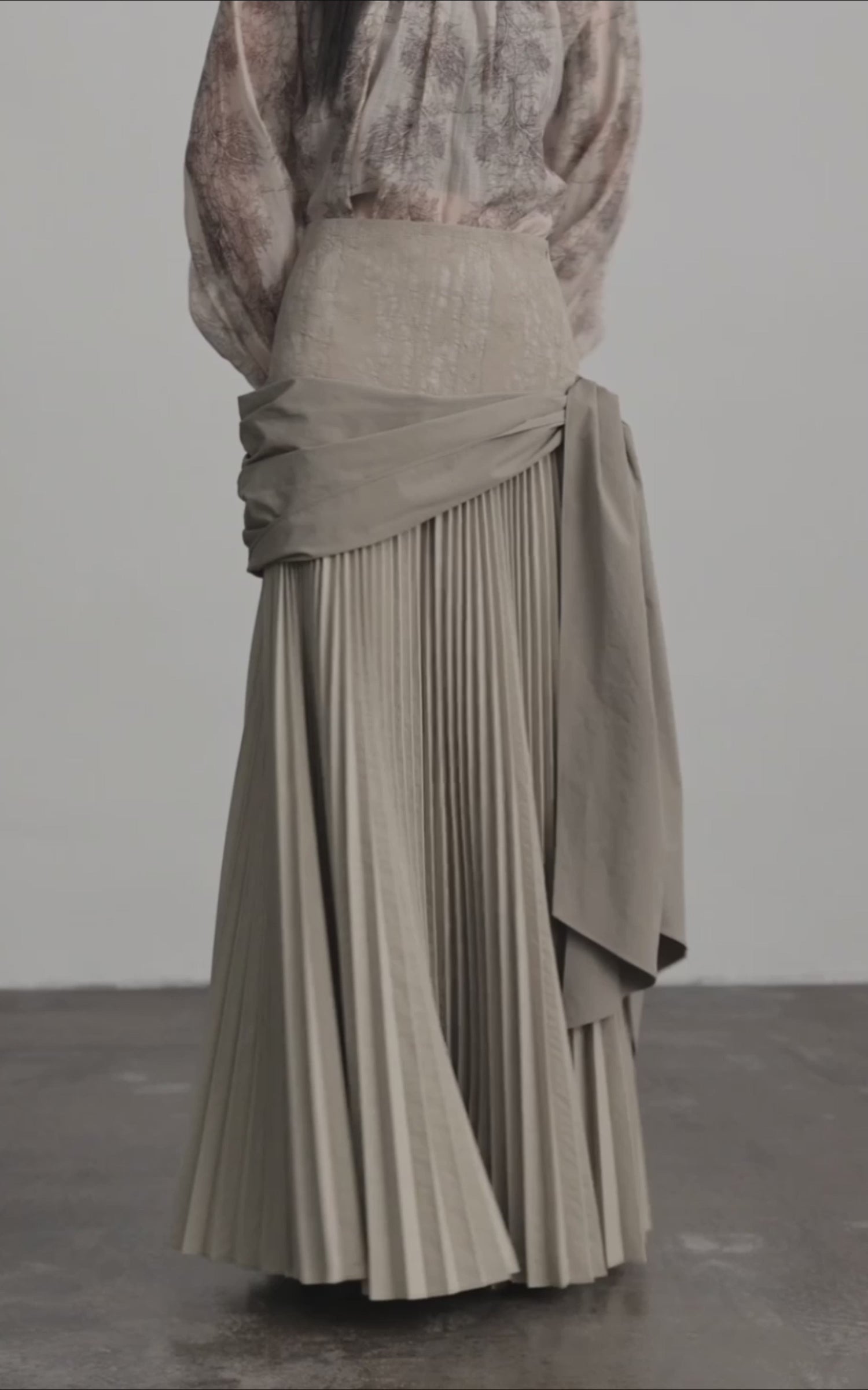 Load video: DOINDULGE Draped Pleated Layered Long Skirt