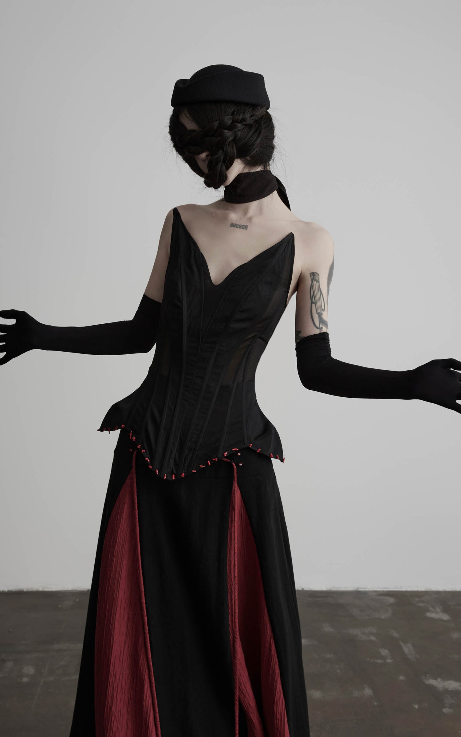 Load video: DOINDULGE Black Mesh Corset Bandeau Top