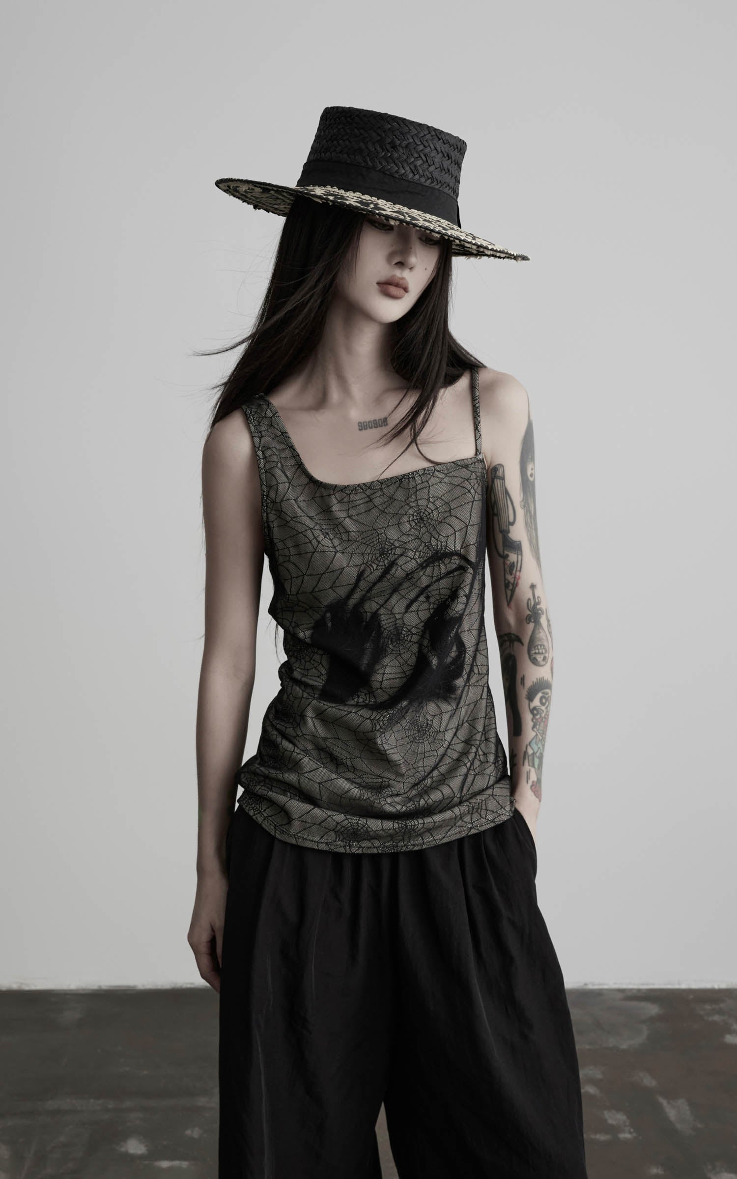 Load video: DOINDULGE Spider Web Mesh Cami Top