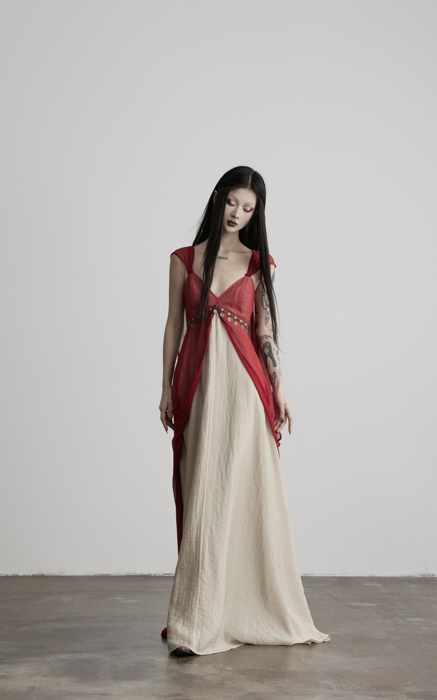 Load video: DOINDULGE V-Neck Sheer Layered Maxi Dress