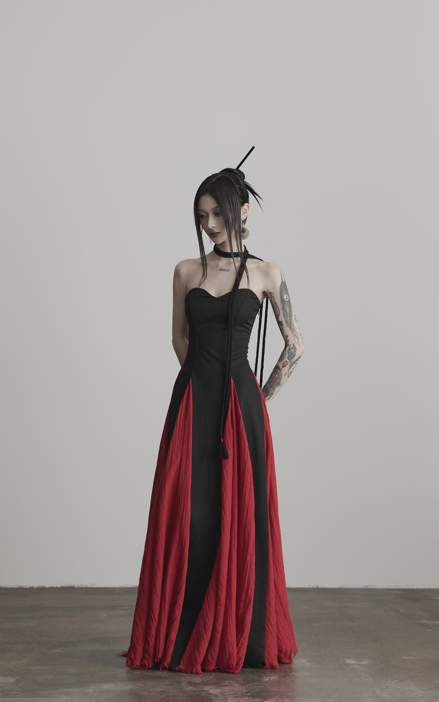Load video: INDULGE Braided Strap Crushed Panel Maxi Dress with Lace-Up Back