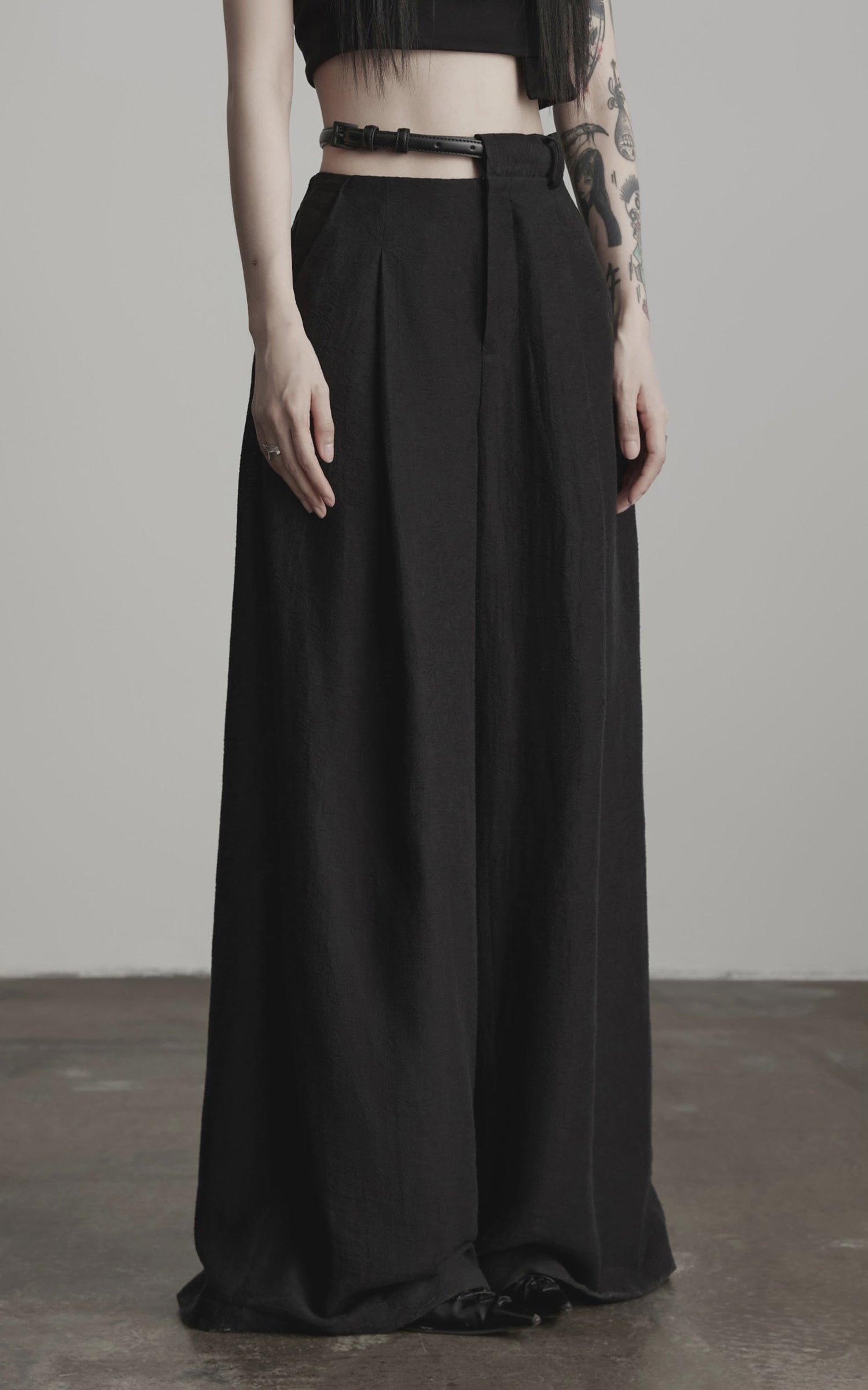 Load video: INDULGE Structured Wide-Leg Pants with Textured Detail and Sculpted Waistband