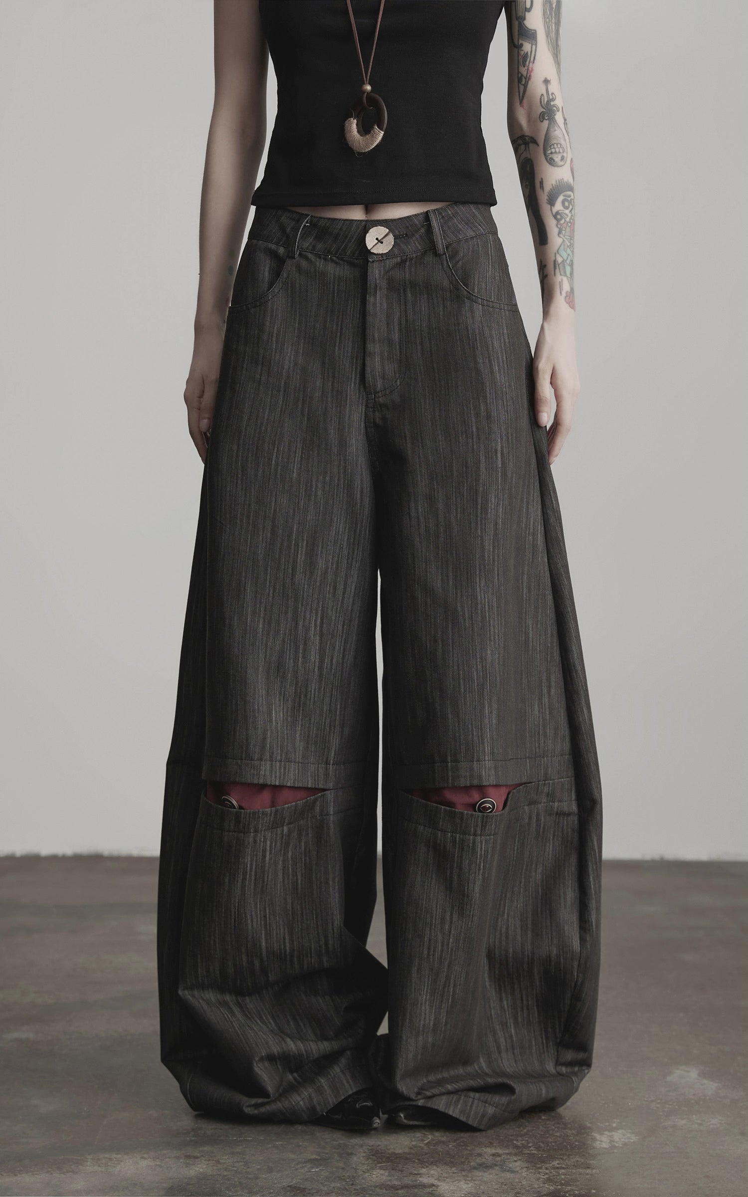 Load video: INDULGE Structural Wide Leg Trousers with Hidden Contrast Detail