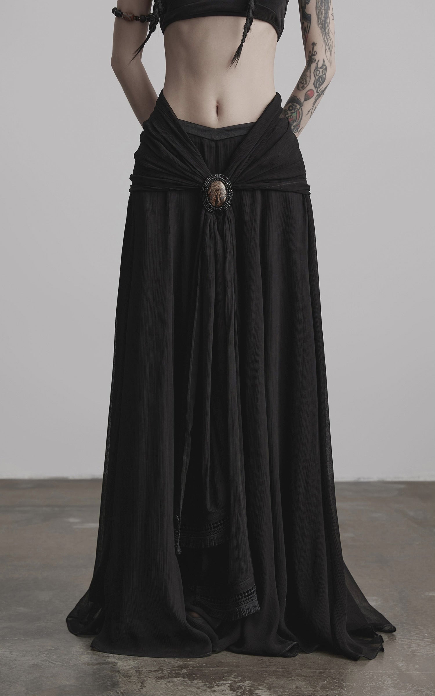 Load video: INDULGE Draped Maxi Skirt with Medallion